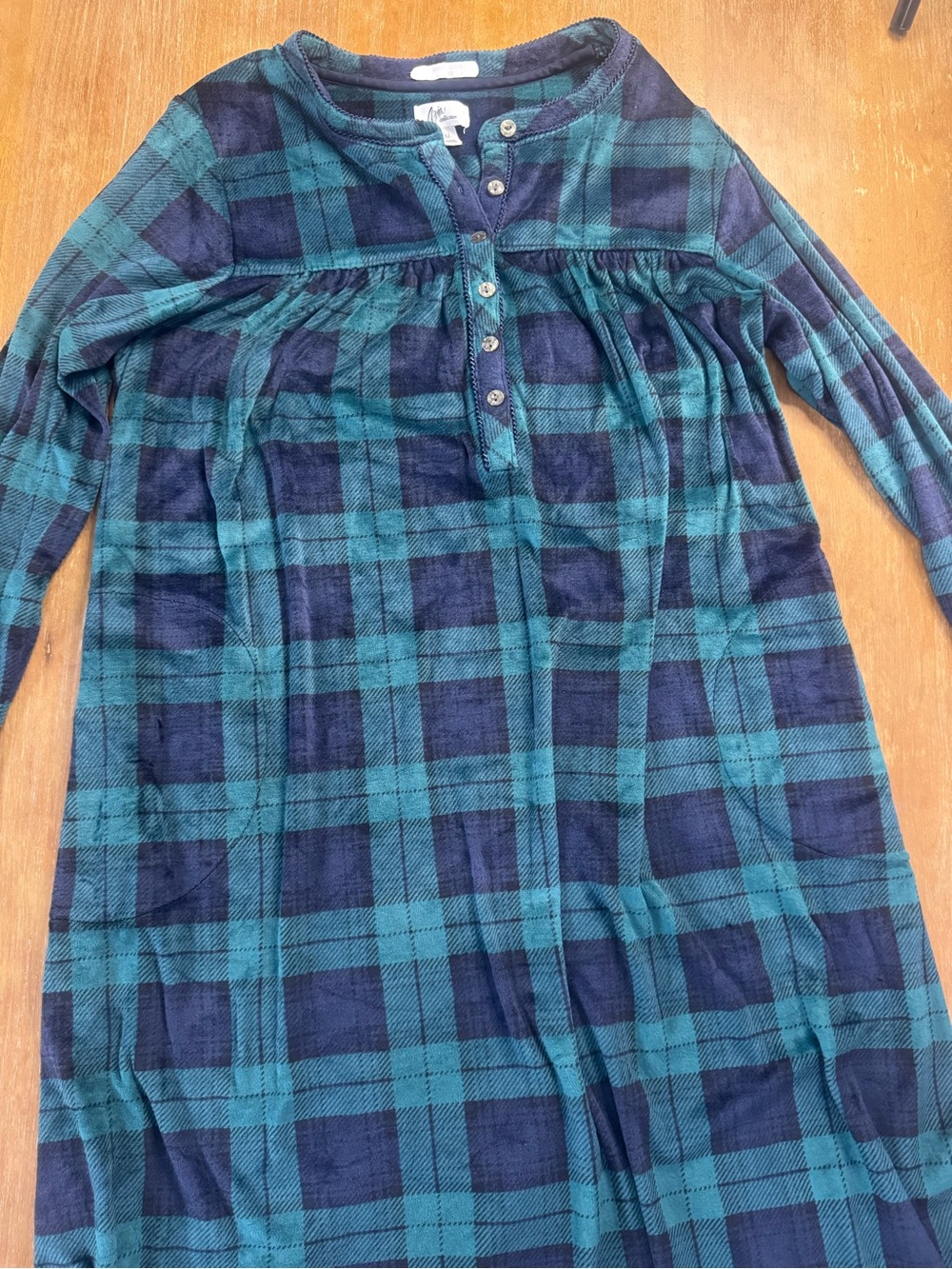 Dalia Collection Girls' Teal and Navy Plaid Long-Sleeve Nightgown